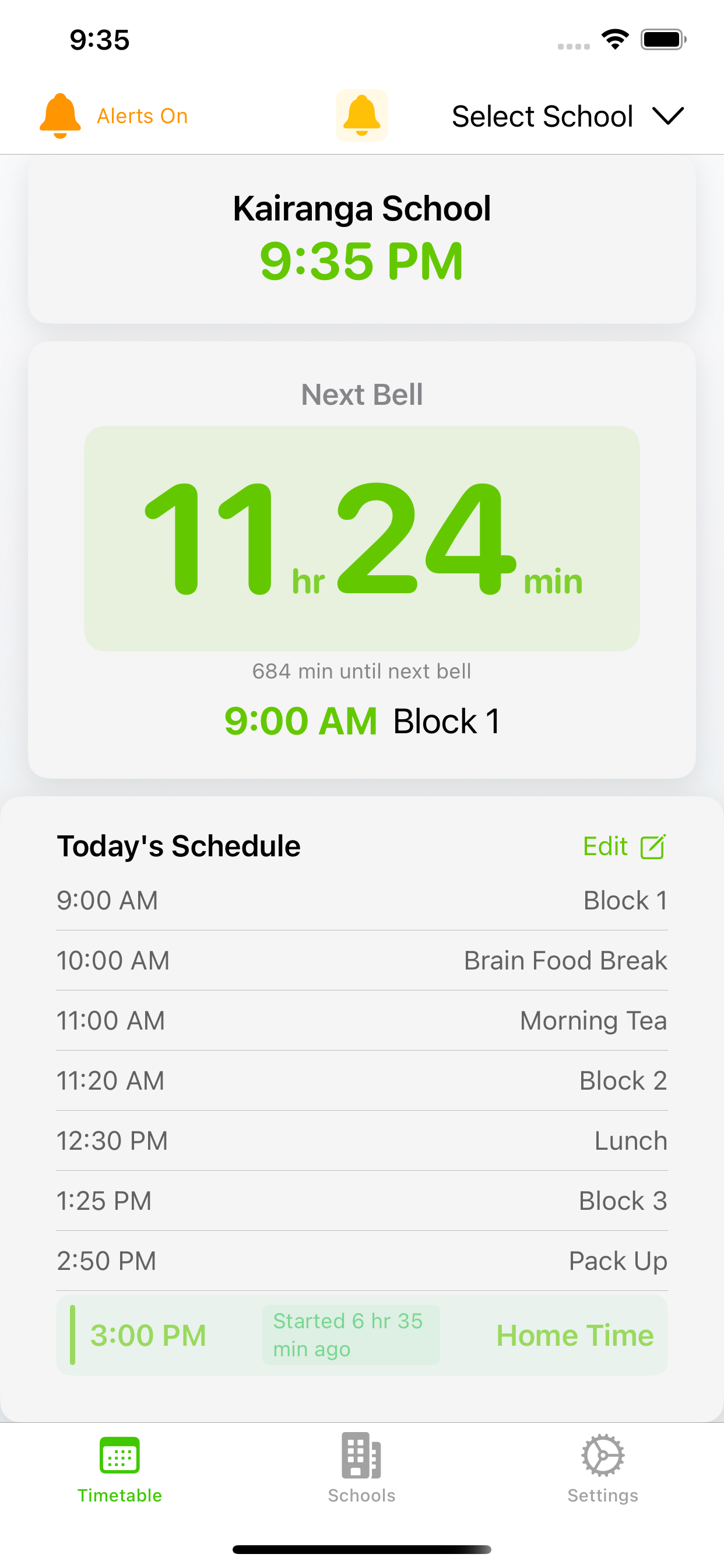 Bell Times timetable