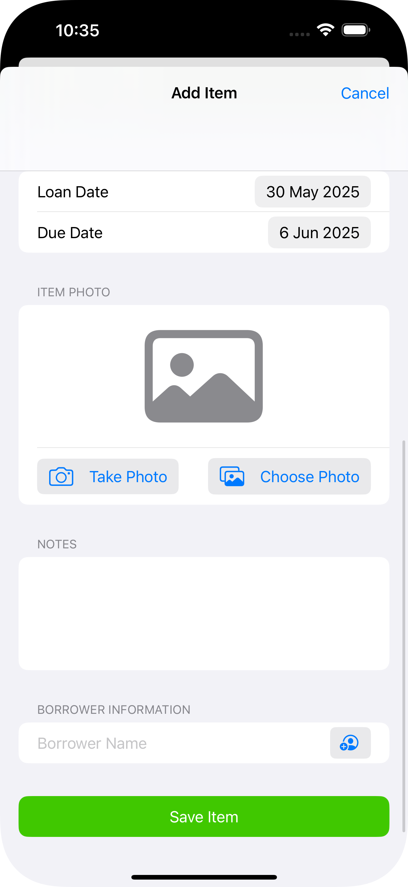 Lender add item details