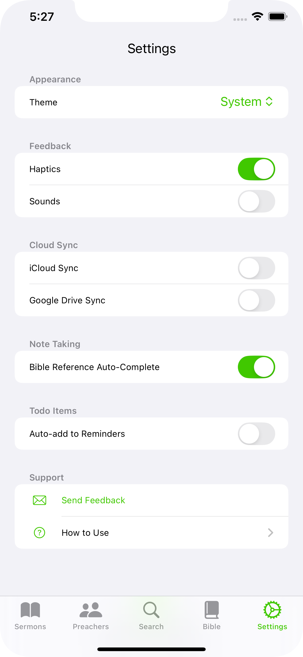 MySermonNotes settings